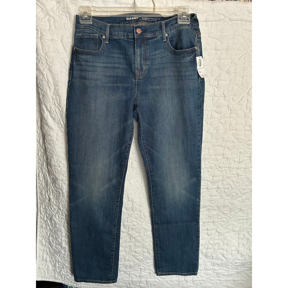 Old Navy Curvy Profile Mid-Rise Straight Leg Jeans Medium Wash Blue 8 Short NWT